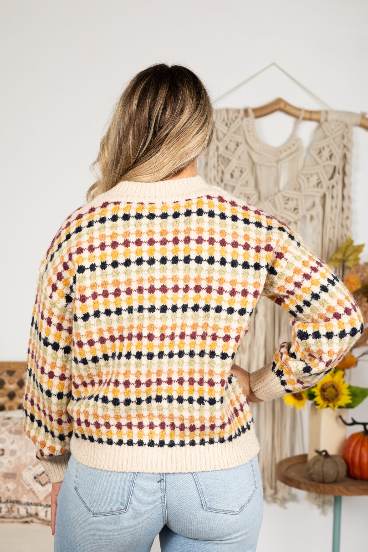 Beige Multicolor Button Knit Cardigan