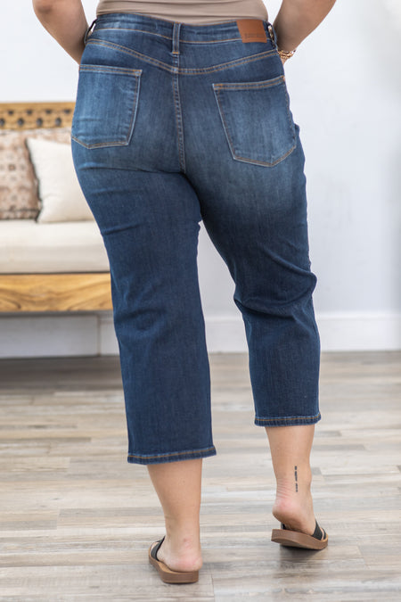 Judy Blue Dark Tummy Control Crop Wide Jeans