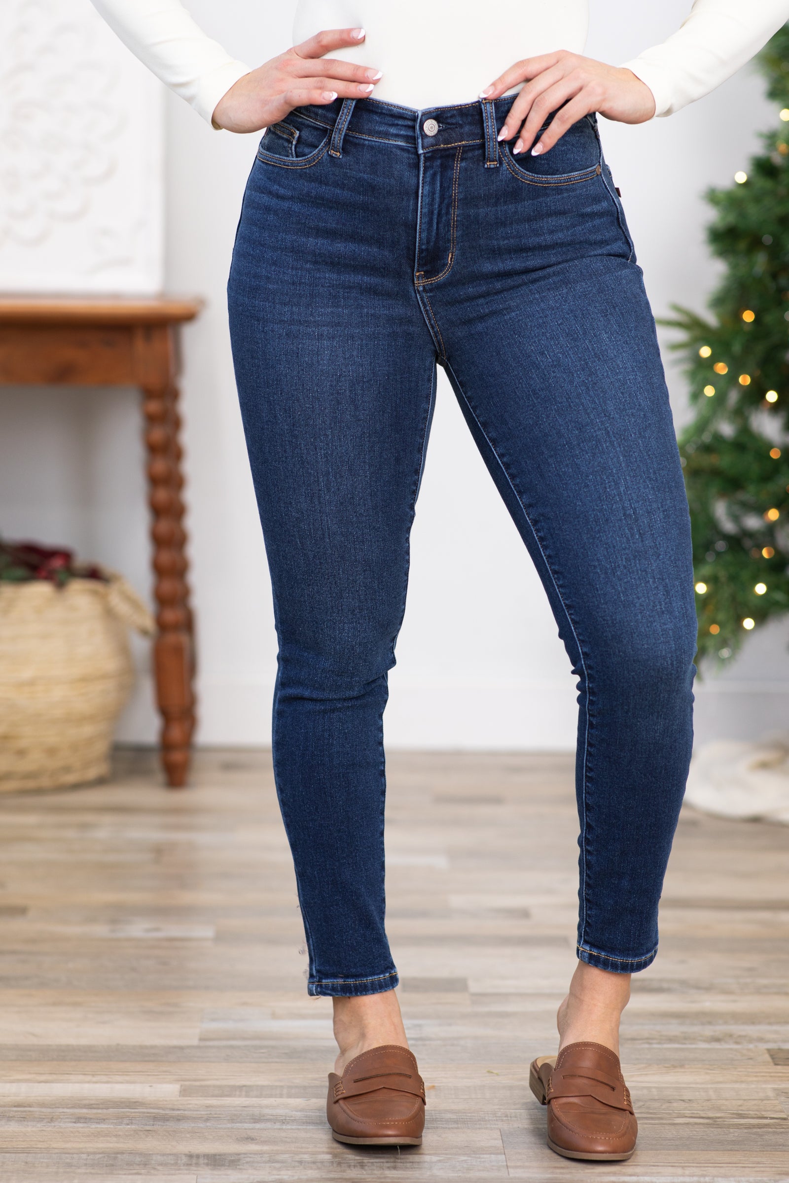 Judy Blue Dark Wash Thermal Skinny Jeans Filly Flair