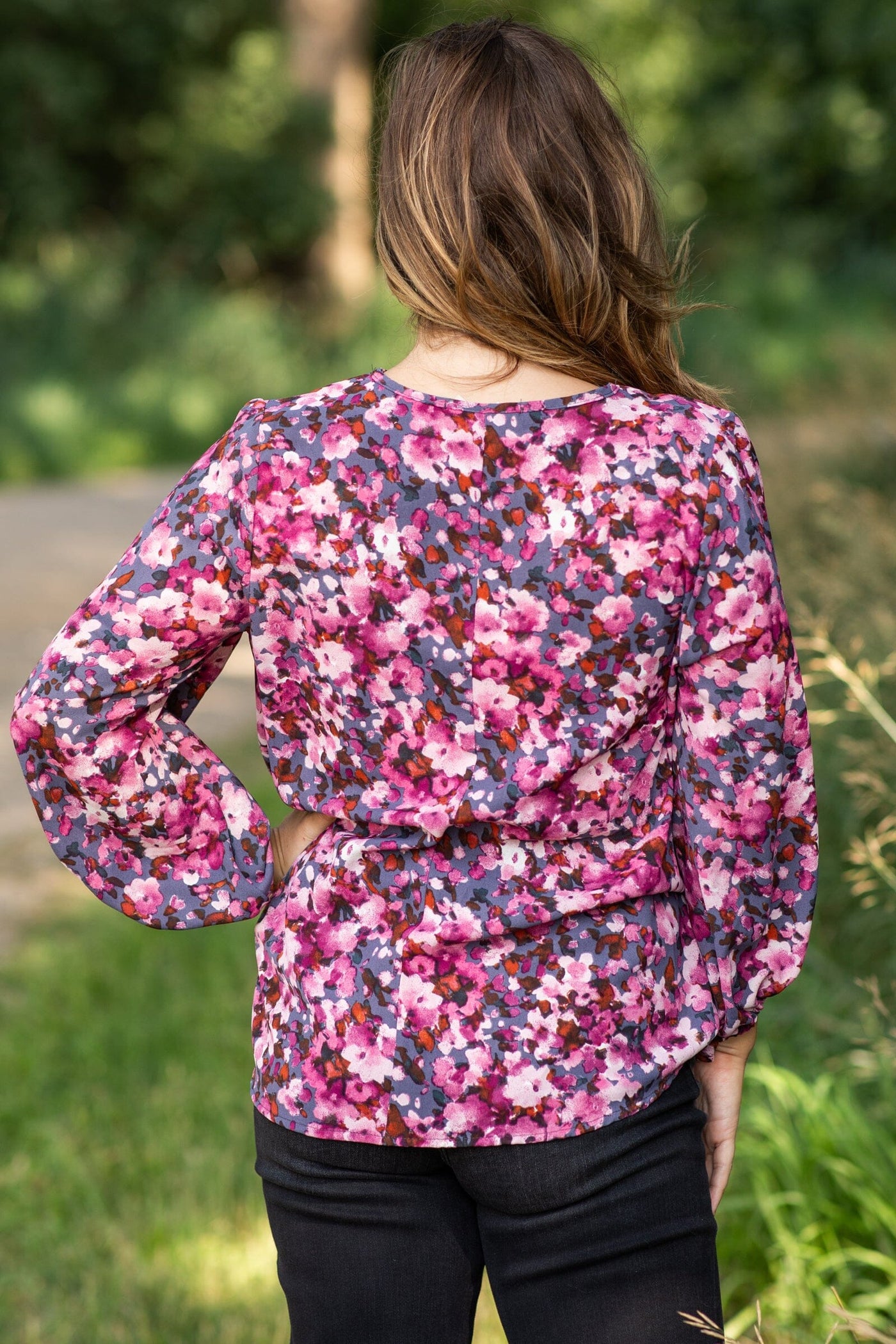 Berry Multicolor Floral Print Notch Neck Top - Filly Flair