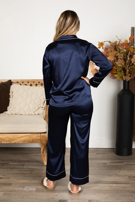 Satin Long Sleeve Top And Pants Pajama Set