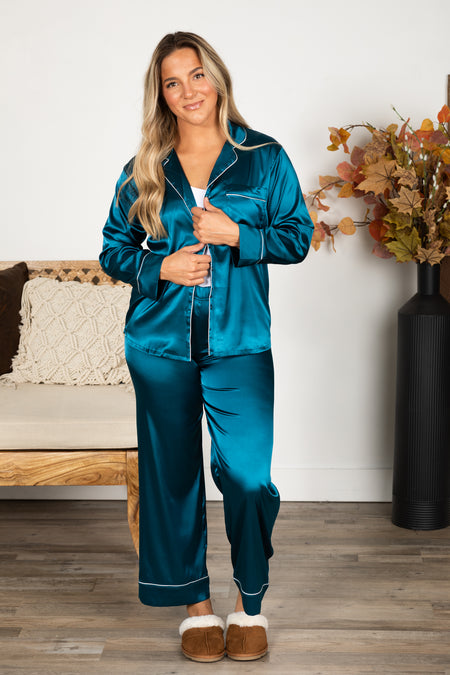 Satin Long Sleeve Top And Pants Pajama Set