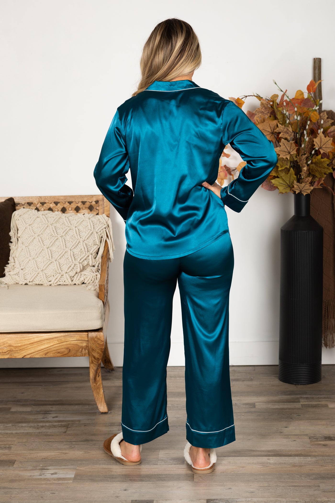 Satin Long Sleeve Top And Pants Pajama Set