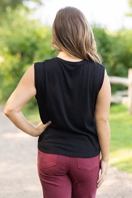 Black Sleeveless Top With Beaded Fringe - Filly Flair