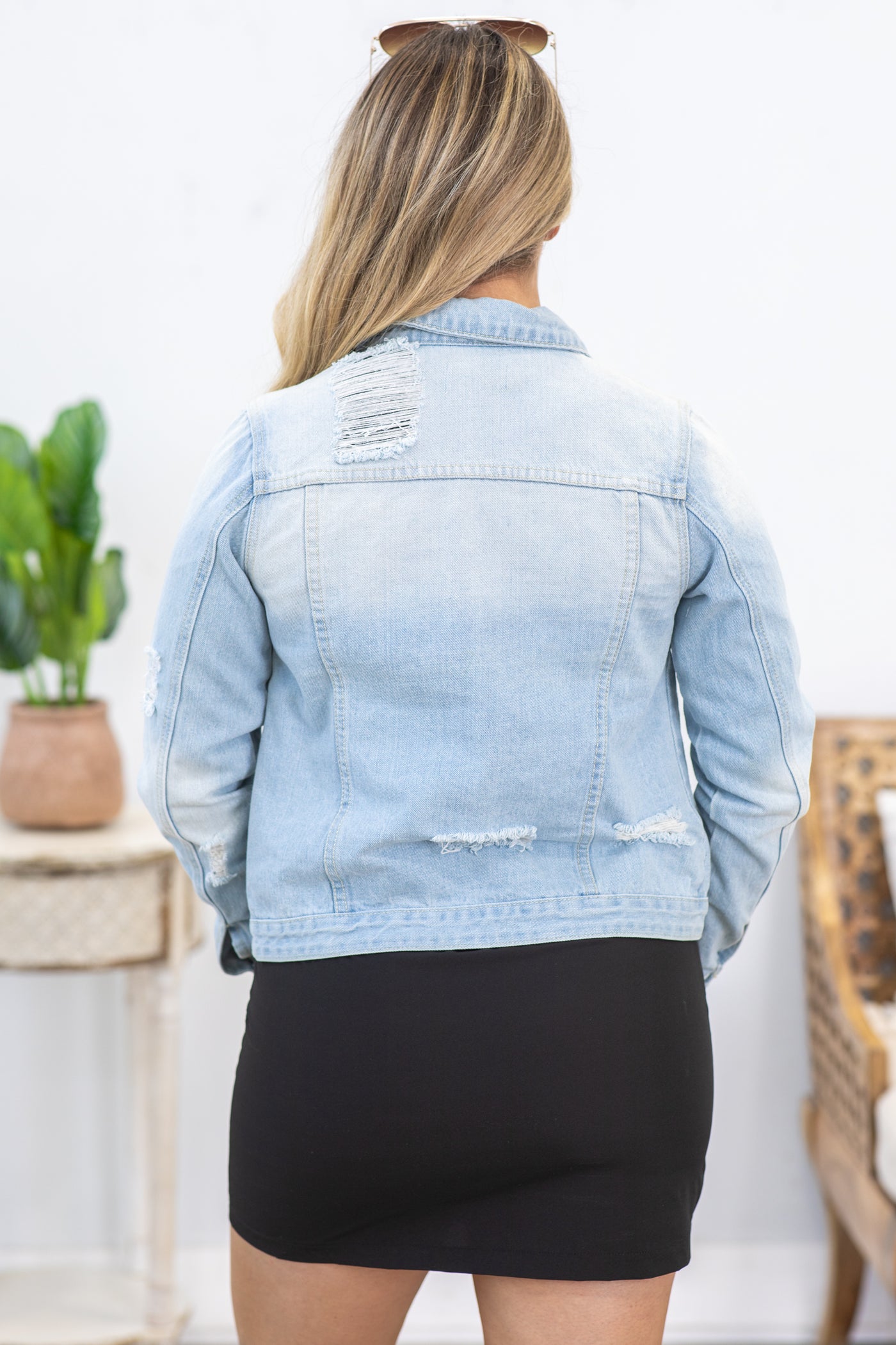 Light Denim Distressed Essential Denim Jacket