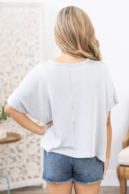 Light Grey Two Tone Ribbed Top