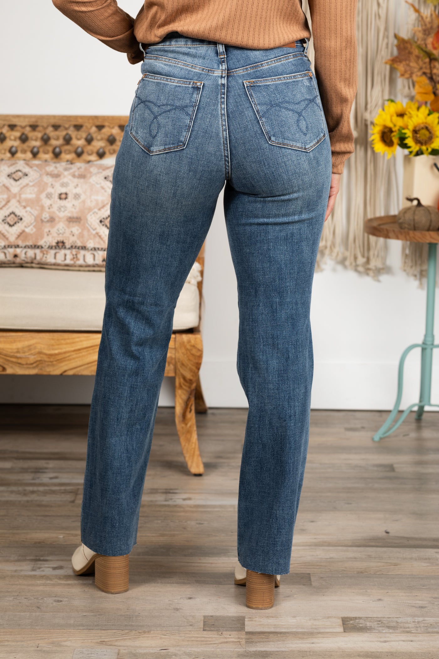 Judy Blue Tummy Control Raw Hem Straight Leg Jeans