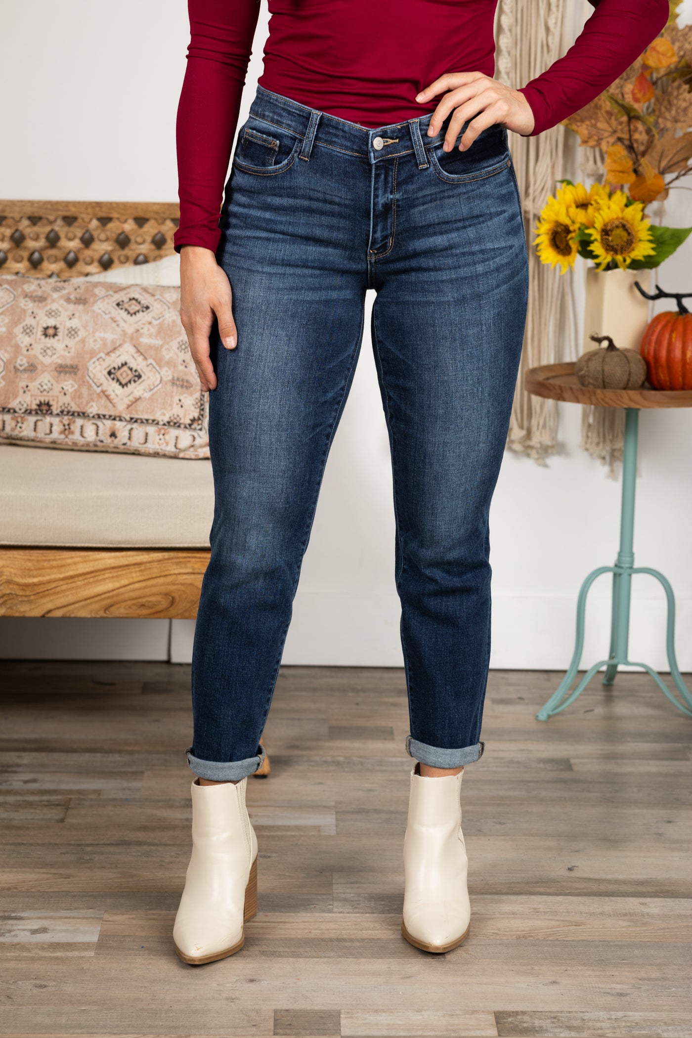 Judy Blue Core Mid Rise Cuffed Boyfriend Jeans