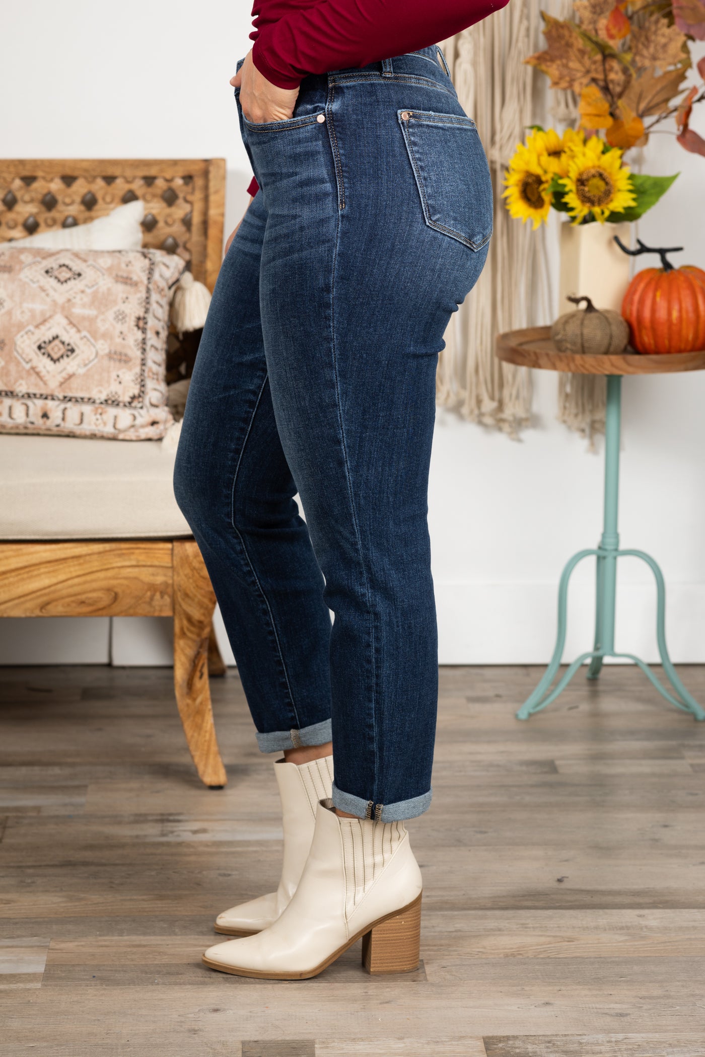 Judy Blue Core Mid Rise Cuffed Boyfriend Jeans