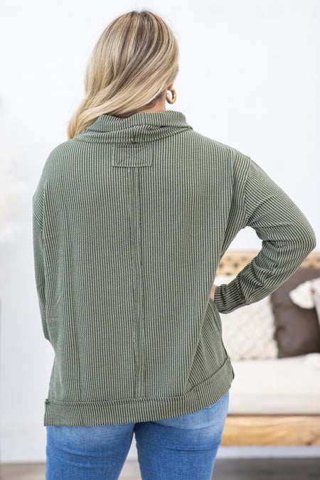 Ribbed Cowl Neck Long Sleeve Knit Top