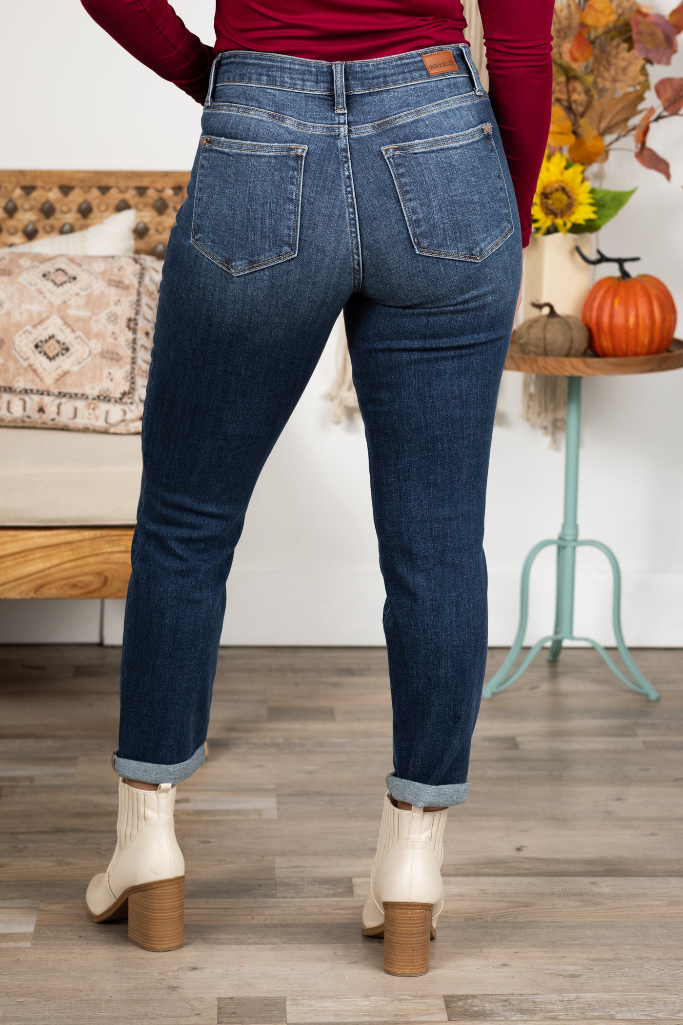 Judy Blue Core Mid Rise Cuffed Boyfriend Jeans