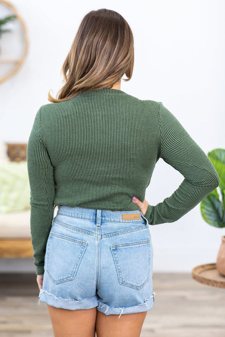 Olive Ribbed Long Sleeve Henley Top - Filly Flair