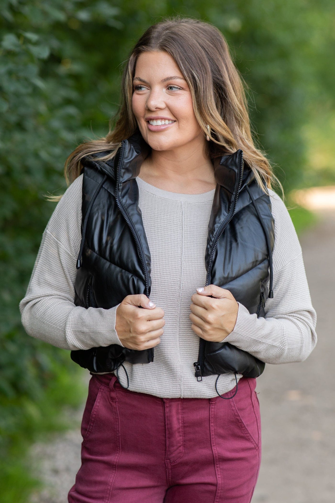 Black Hooded Channel Quilted Puffer Vest - Filly Flair