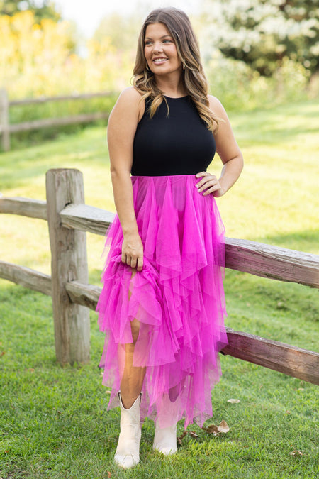 Fuchsia Tulle Maxi Skirt - Filly Flair