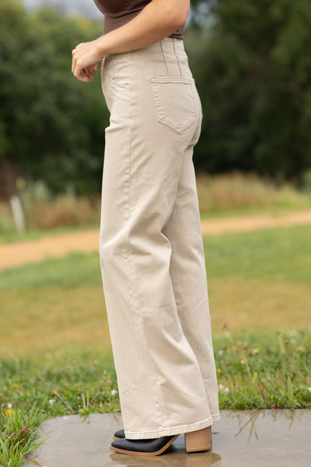 Mica Khaki High-Rise Wide Leg Pant