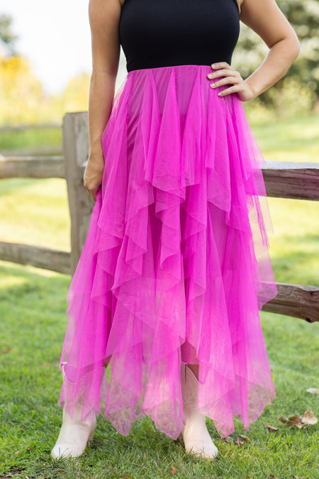 Fuchsia Tulle Maxi Skirt - Filly Flair