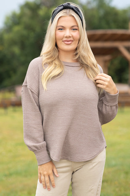 Drop Shoulder Long Sleeve Knit Top