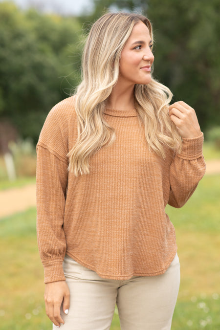 Drop Shoulder Long Sleeve Knit Top