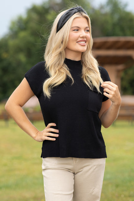 Short Sleeve Sweater Knit Top With Pocket