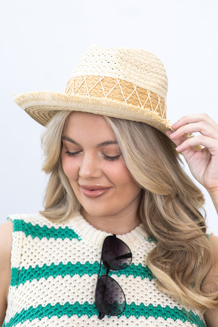 Straw Panama Hat With Frayed Edge