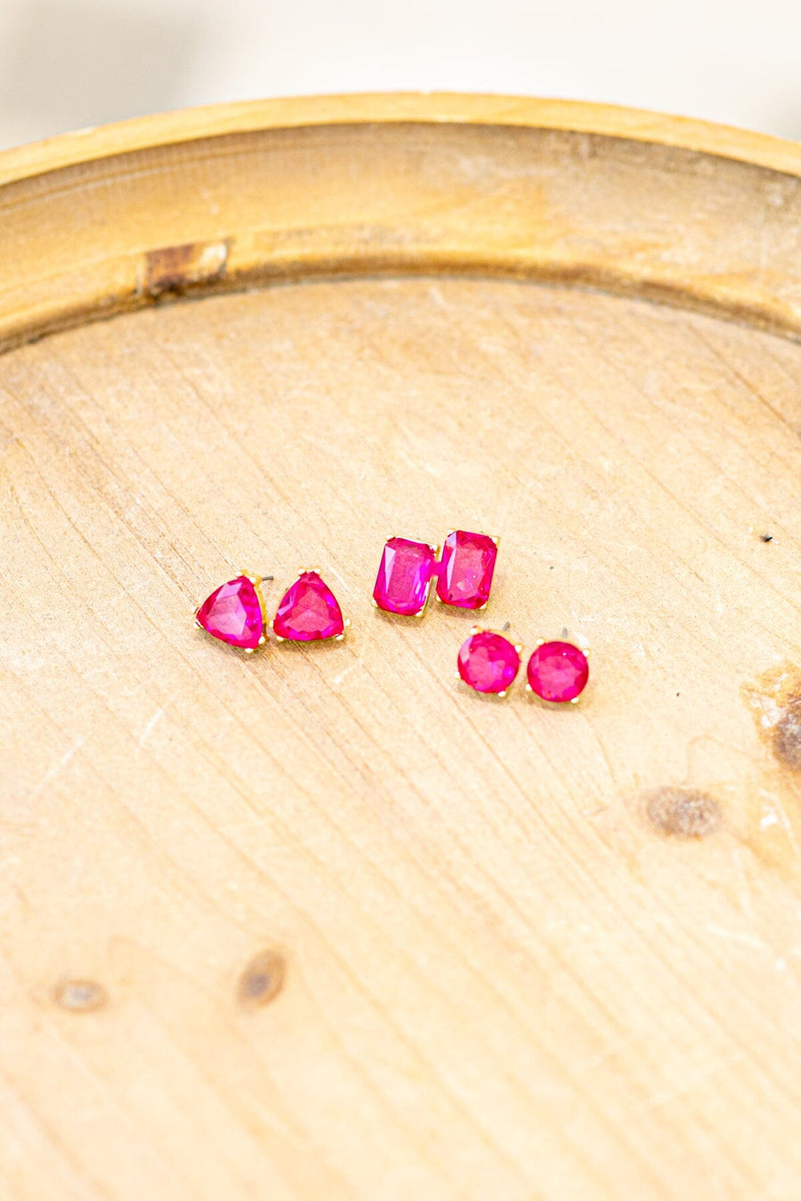 Fuchsia Crystal Stud Earring Set - Filly Flair