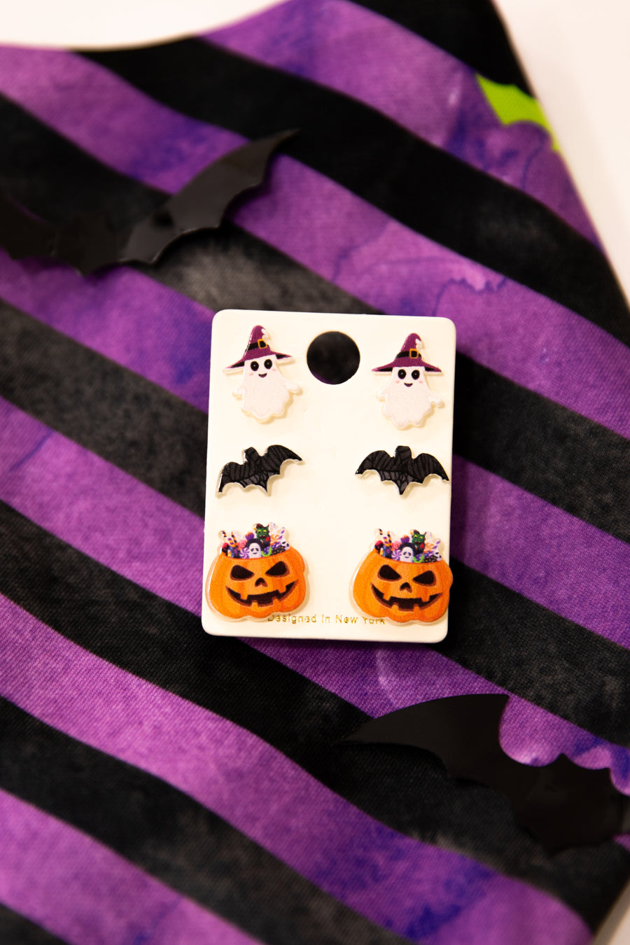 Orange and Black Halloween Stud Earrings