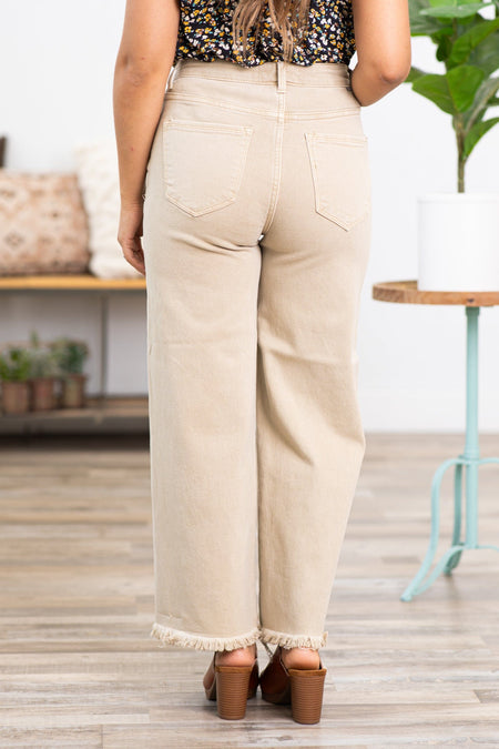 Risen Khaki Tummy Control Wide Leg Jeans - Filly Flair