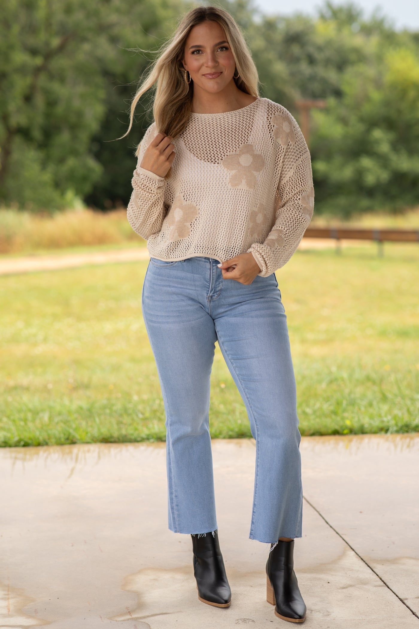 Lightweight Floral Sweater Knit Top