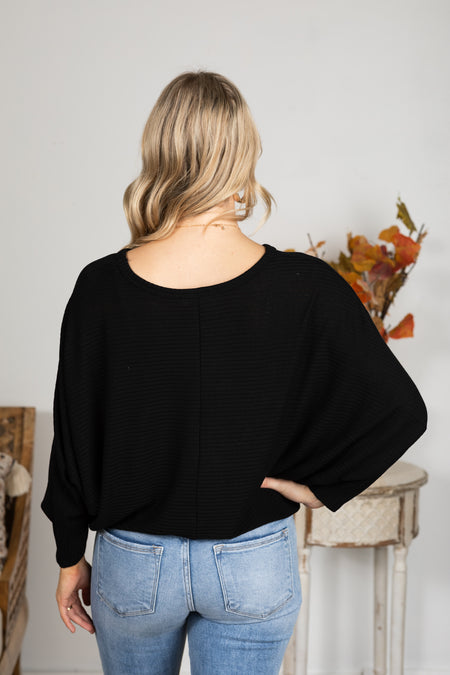 Ribbed Dolman Sleeve Lightweight Sweater