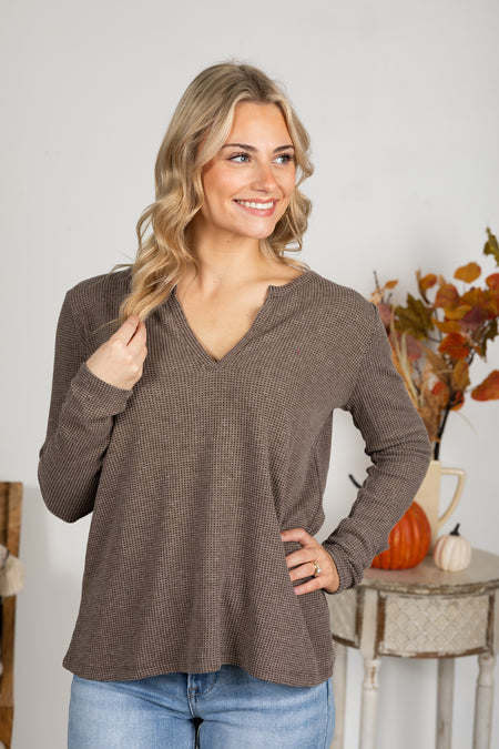 Melange Baby Waffle V-Neck Knit Top