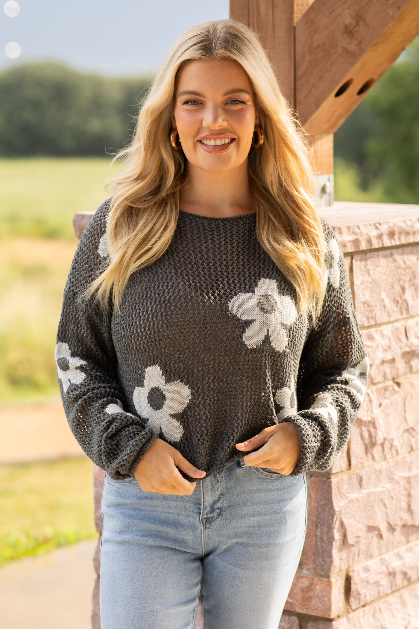 Lightweight Floral Sweater Knit Top