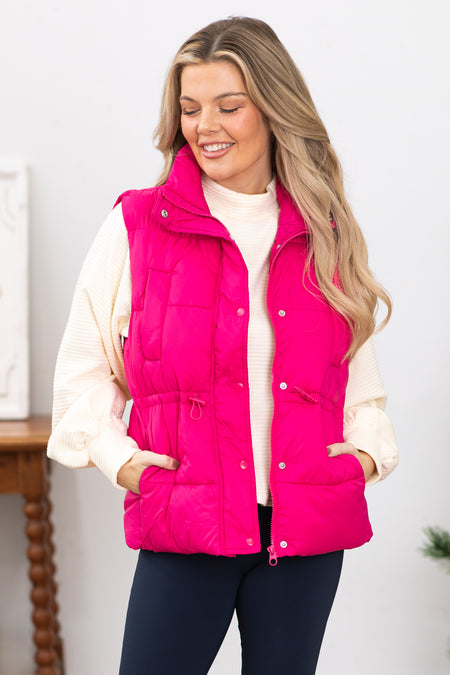 Hot Pink Channel Quilted Puffer Vest