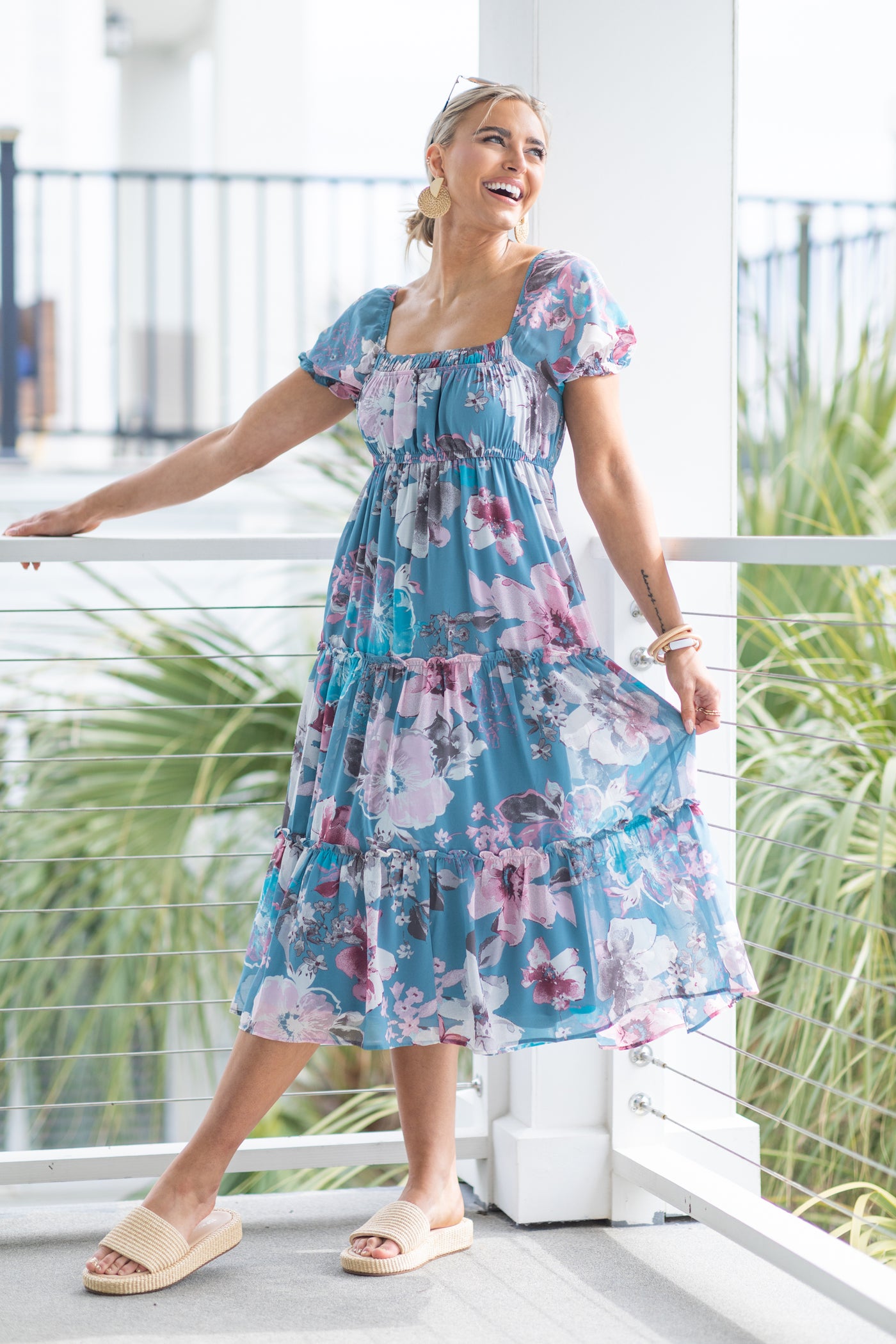 Floral Print Chiffon Midi Dress