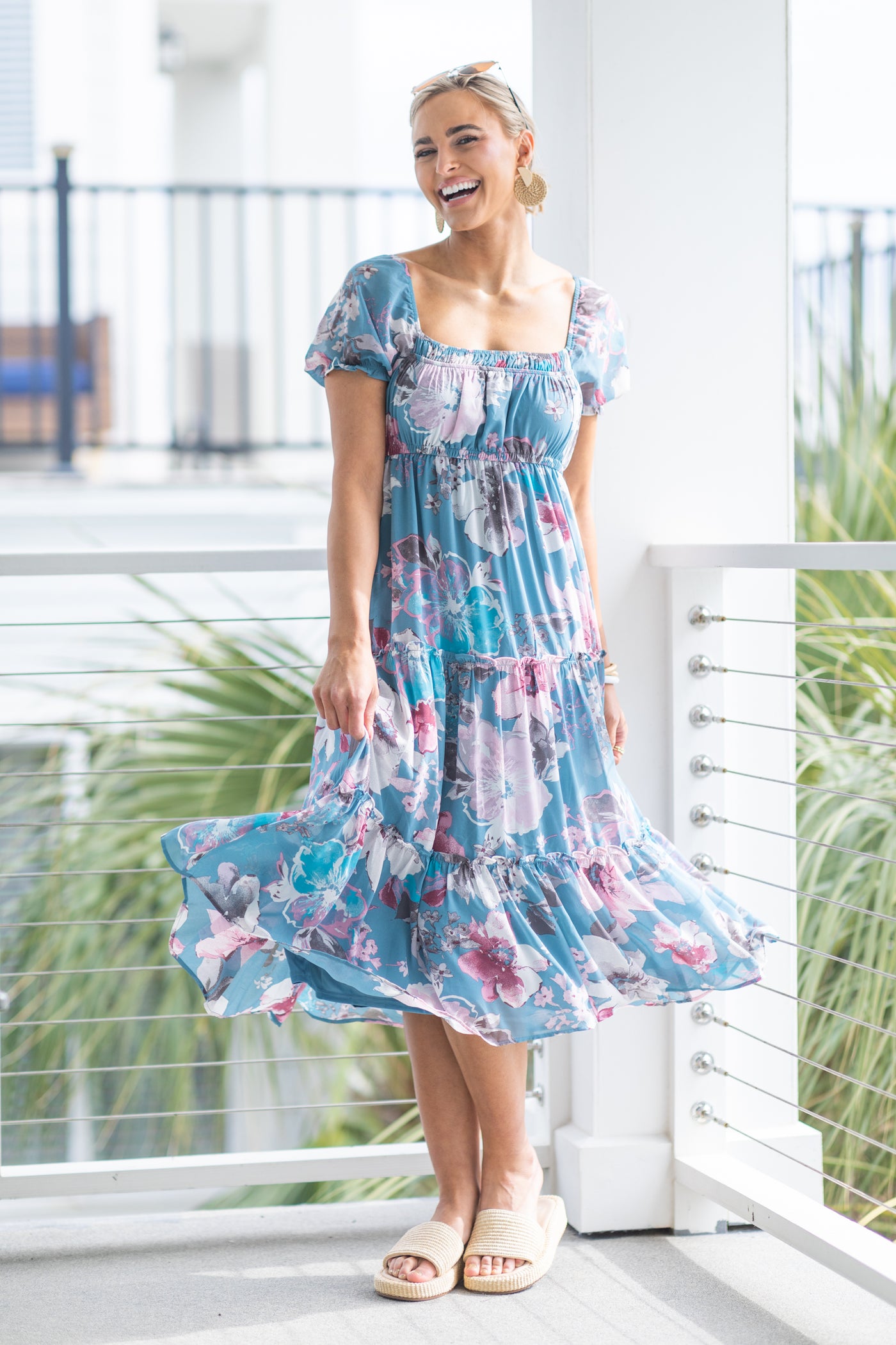 Floral Print Chiffon Midi Dress