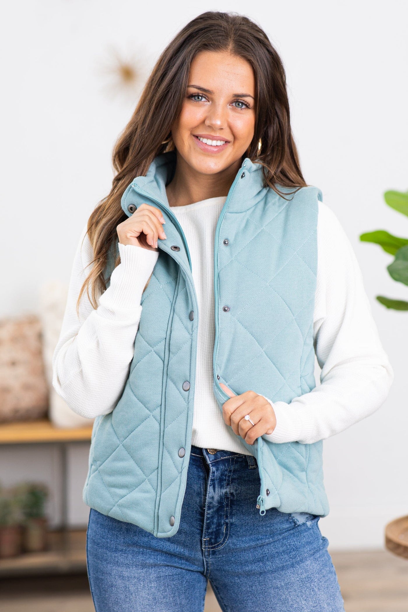 Light Teal Diamond Quilted Vest - Filly Flair