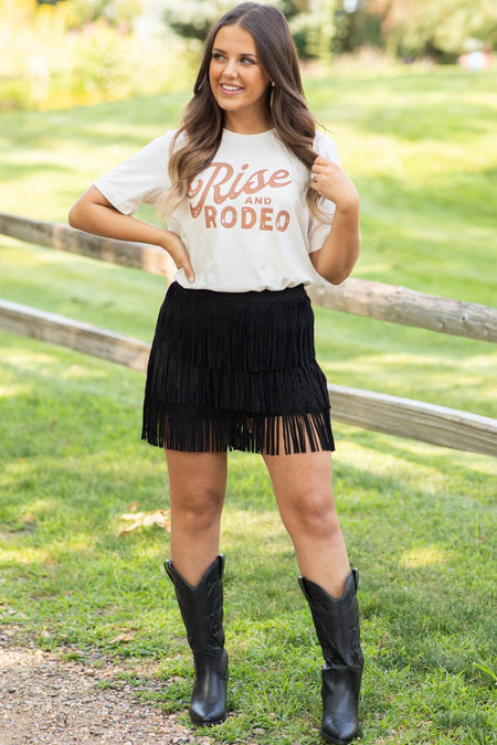 Black Faux Suede Shorts With Fringe - Filly Flair