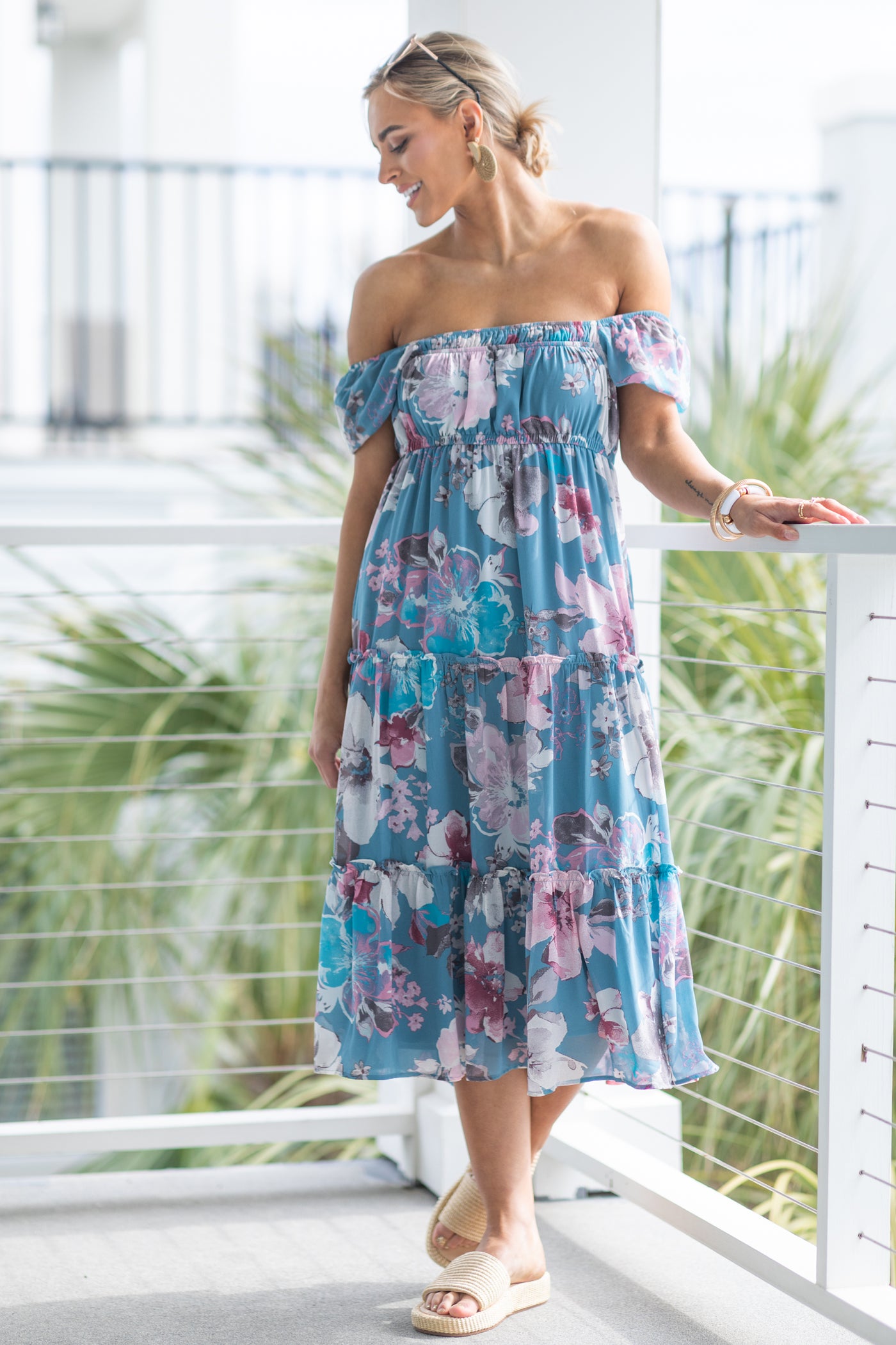 Floral Print Chiffon Midi Dress