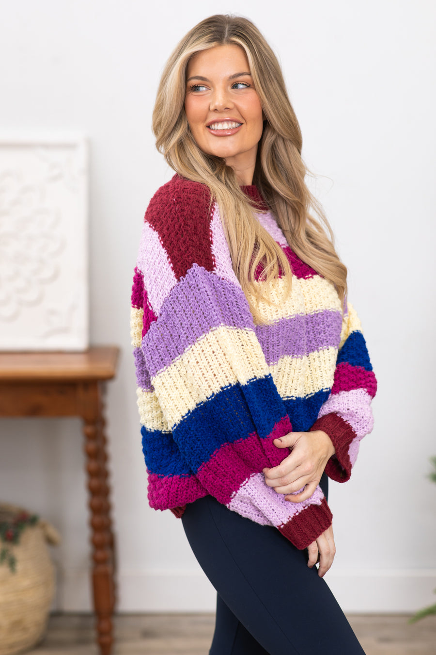 BiBi Color Block Sweater in Jade/Fuchsia/Orange – June Adel