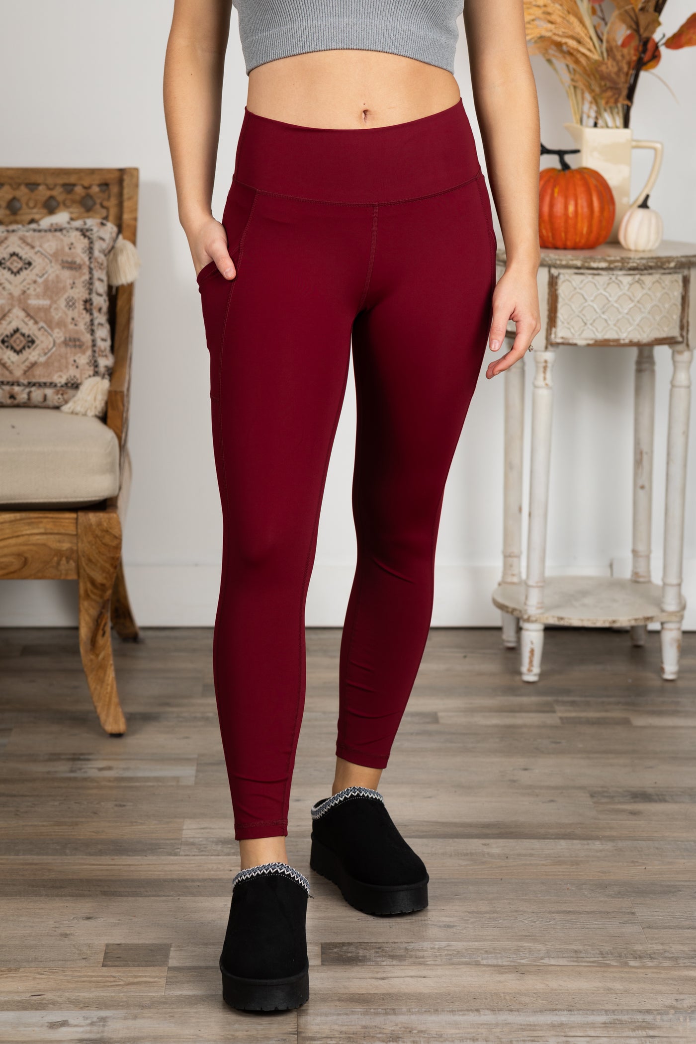 Wide Waistband Leggings With Pocket