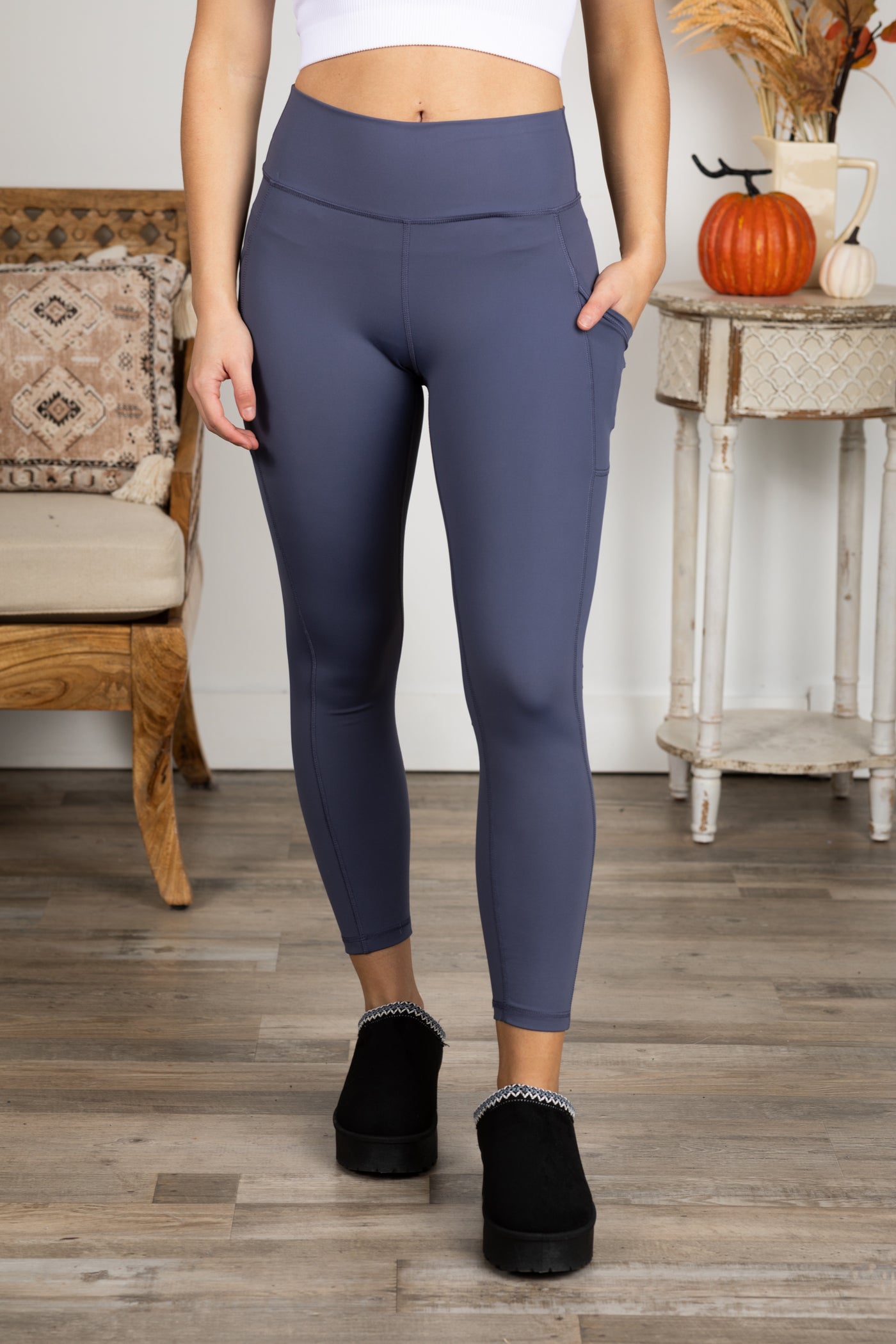 Wide Waistband Leggings With Pocket