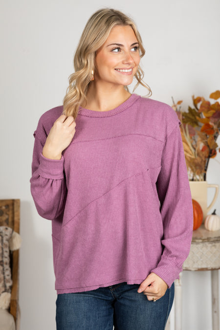 Solid Knit Top With Asymmetrical Exposed Seams