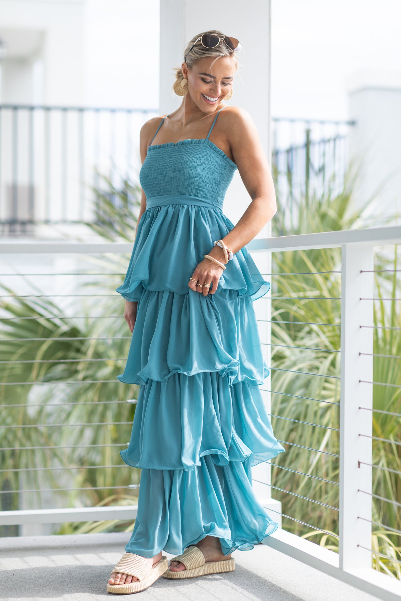 Tiered Ruffle Smocked Top Maxi Dress