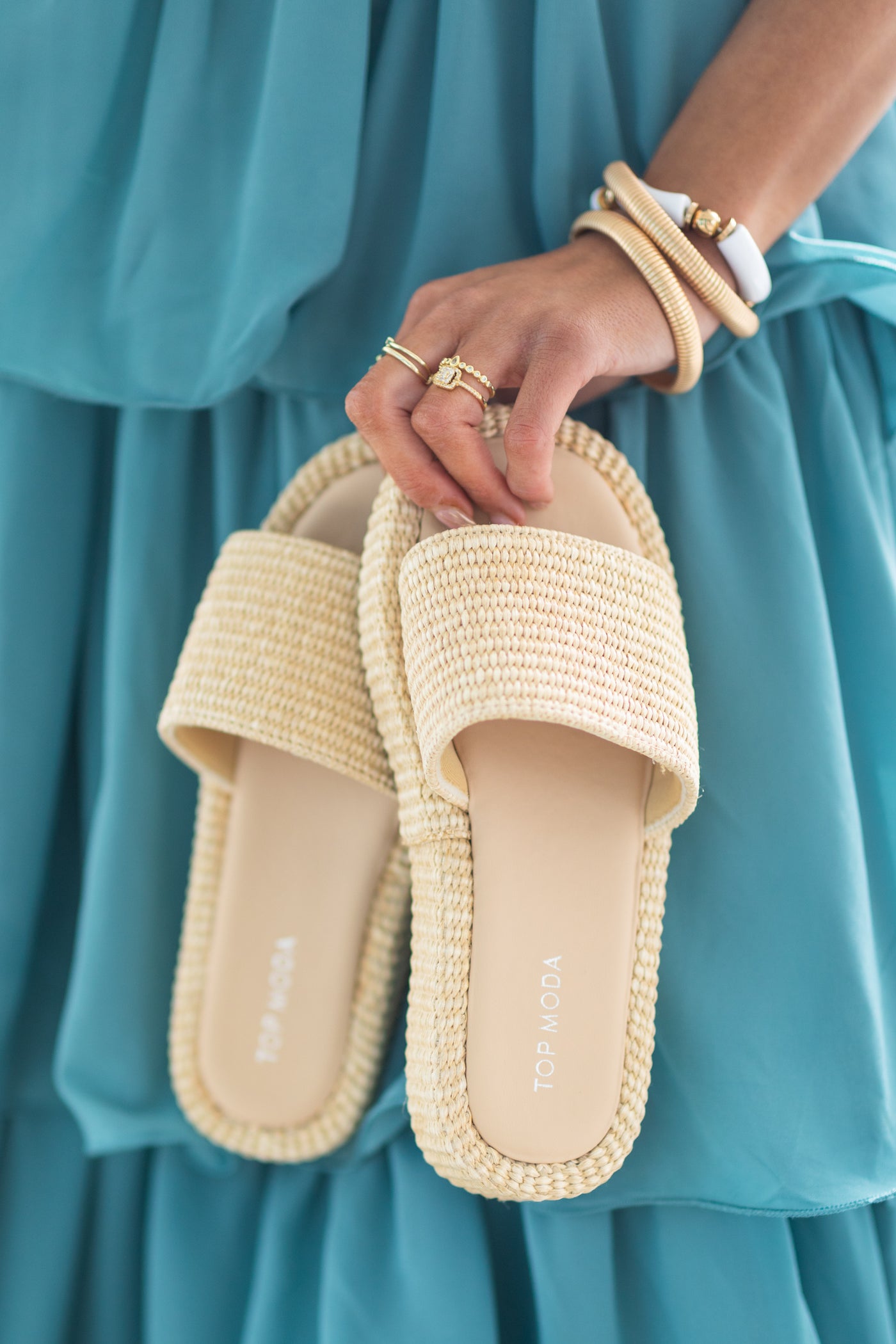 Beige Raffia Slip On Sandal