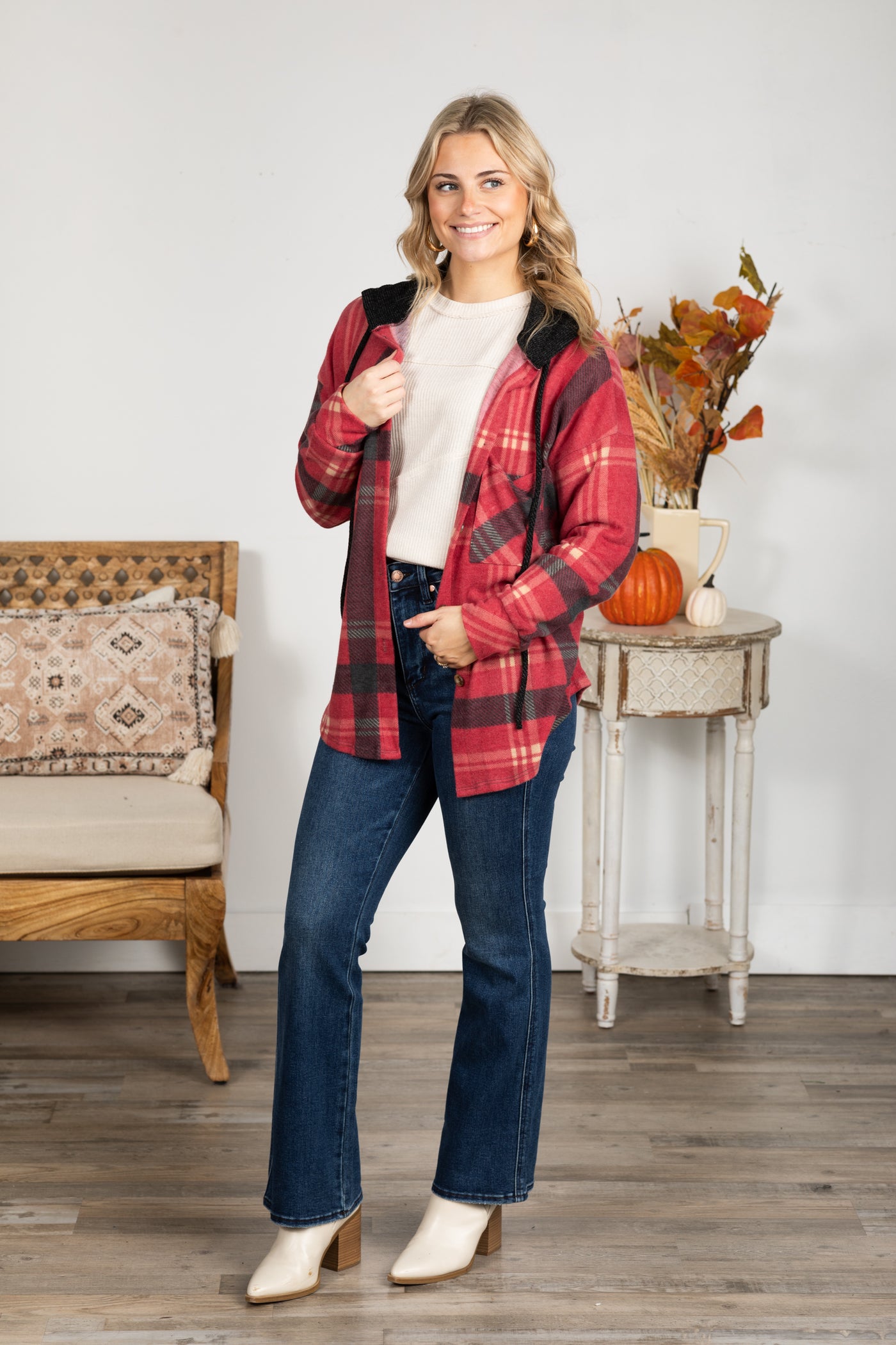 Plaid Button Down Hooded Shacket