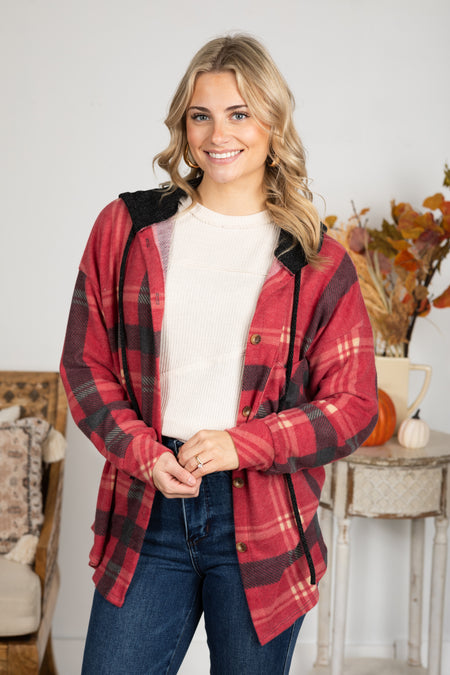 Plaid Button Down Hooded Shacket