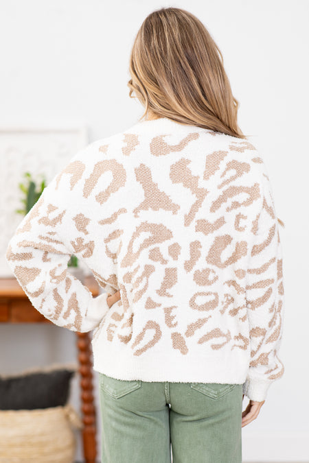 Ivory and Taupe Animal Print Sweater