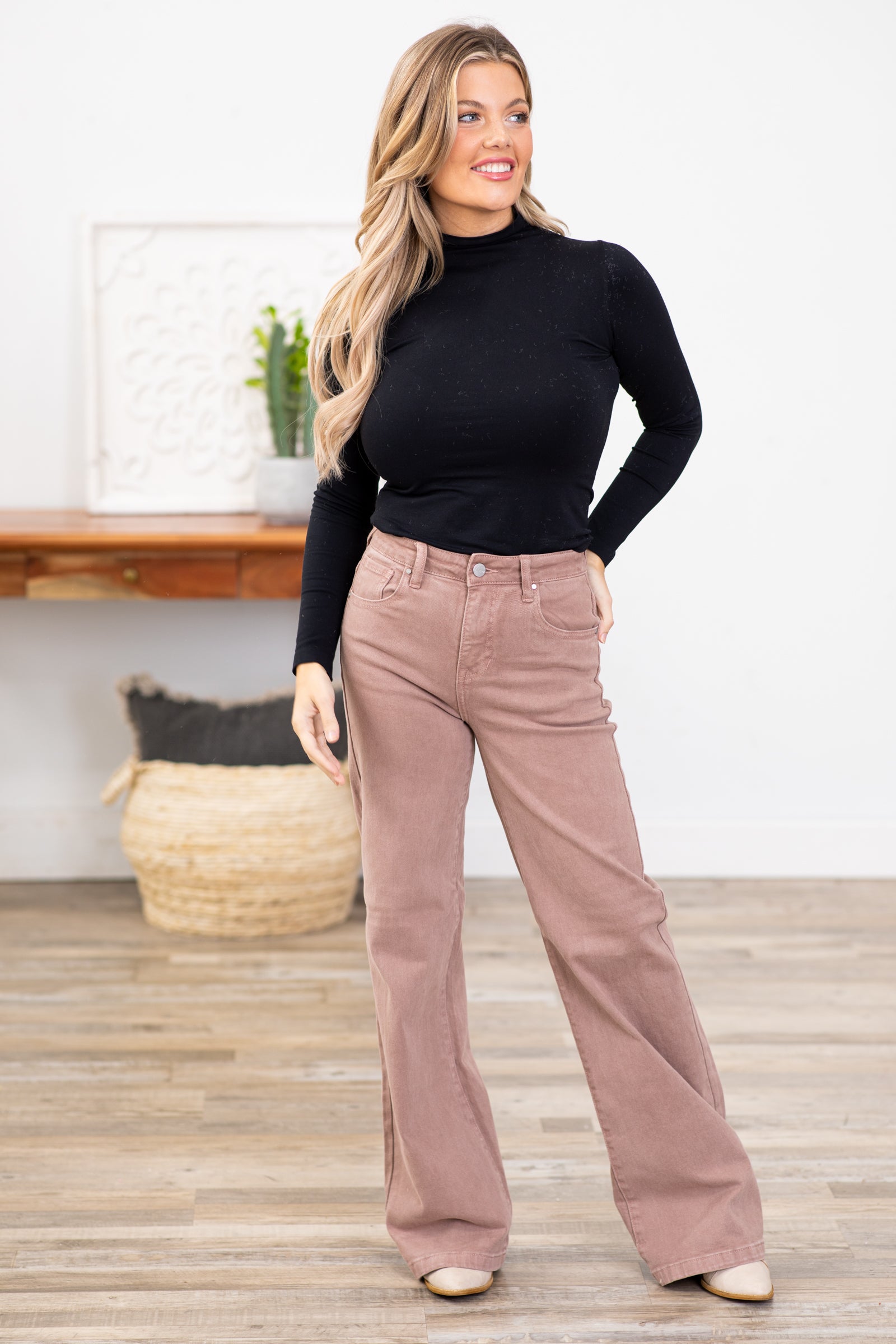 Risen Mauve Garment Dyed Tummy Control Jeans · Filly Flair