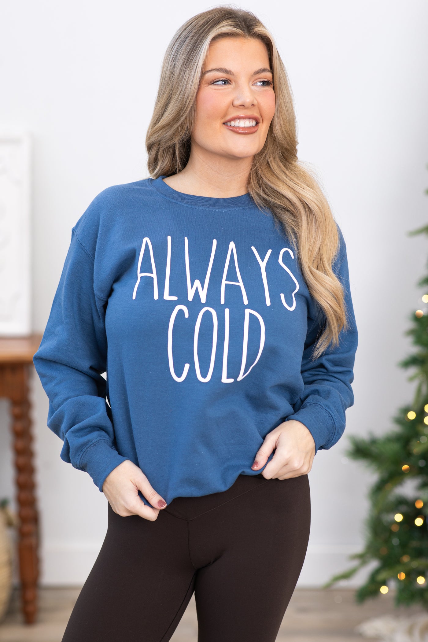 Blue Always Cold Graphic Sweatshirt