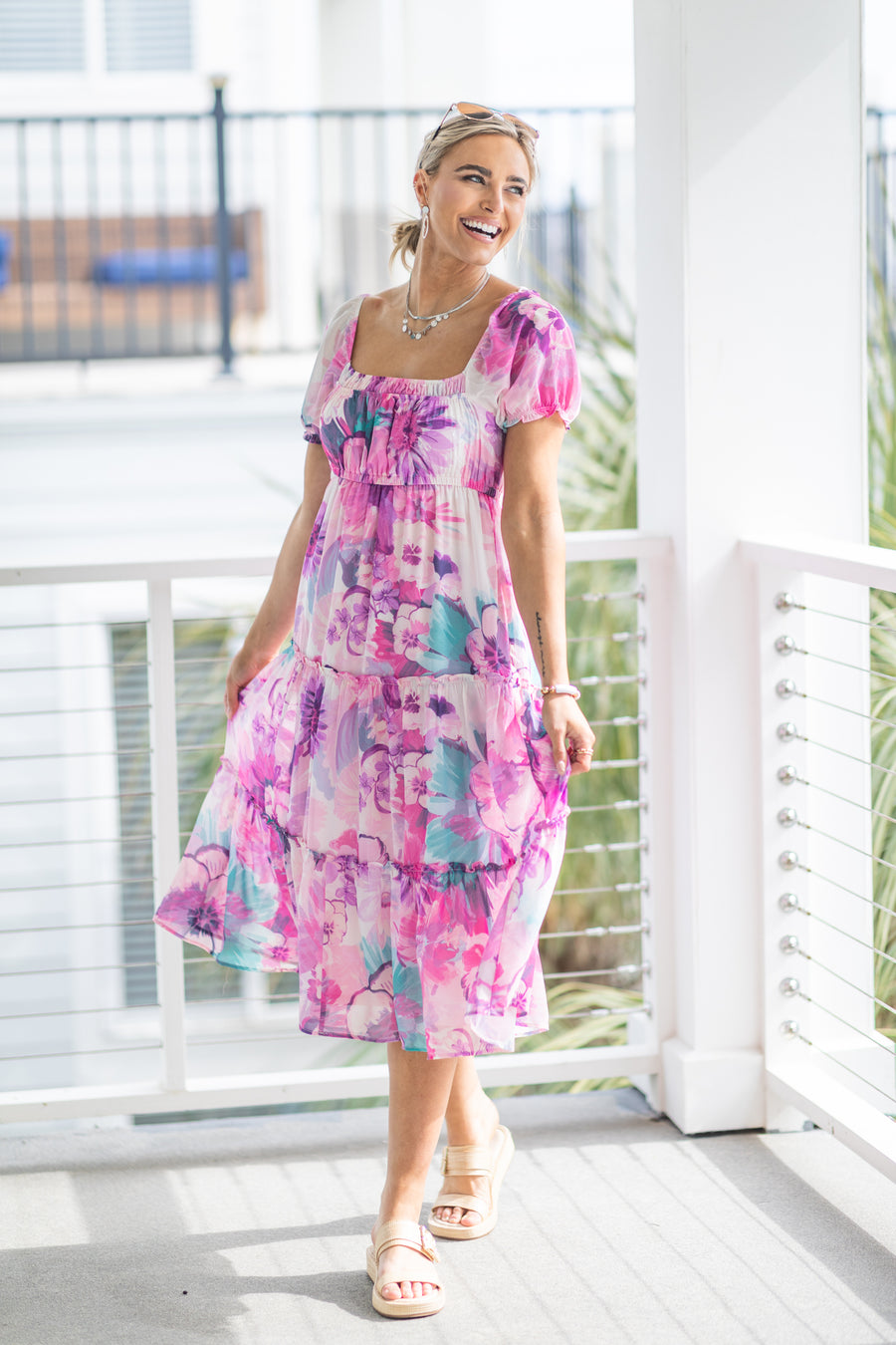 Floral Print Chiffon Midi Dress