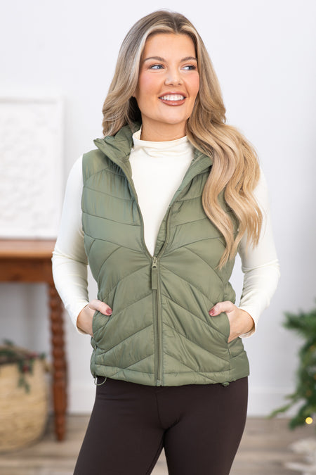 Dark Sage Quilted Zip Up Vest